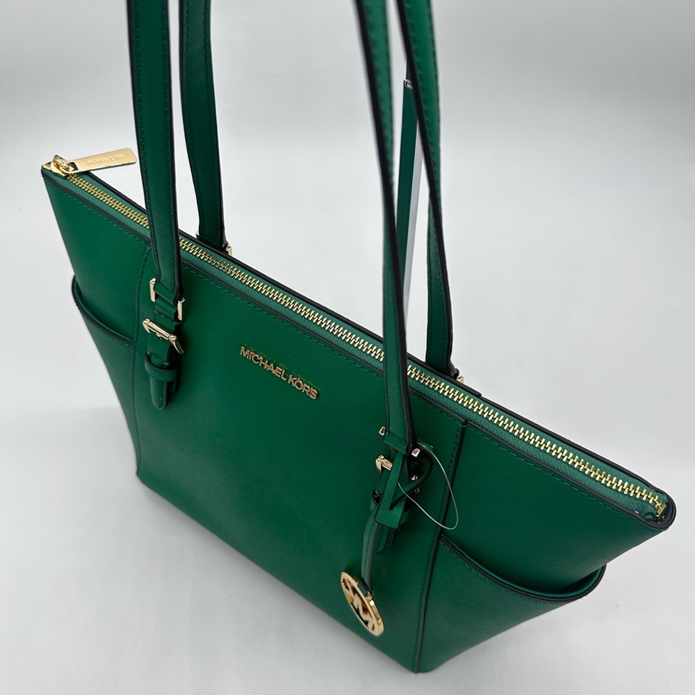 Michael Kors Large Charlotte Tote Bag Green/Gold - Picture 7 of 12
